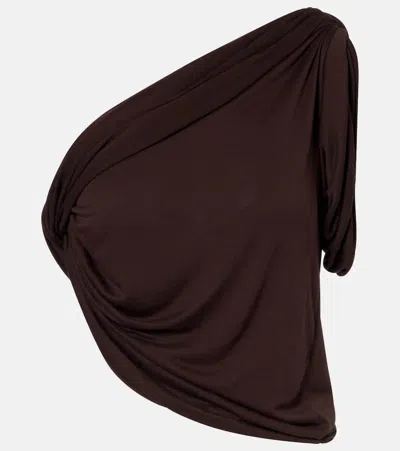 Rick Owens Draped Knitted One-shoulder Top In Brown