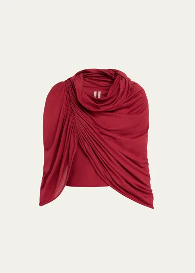 Rick Owens Draped Layered Cowl-neck Overlay Top In Cherry