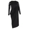 Rick Owens Draped Long Sleeve Midi Dress In Black Viscose In Black