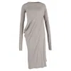 Rick Owens Draped Long-sleeved Midi Dress In Grey Cotton In Gray