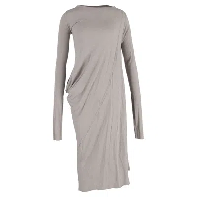 Rick Owens Draped Long-sleeved Midi Dress In Grey Cotton In Gray