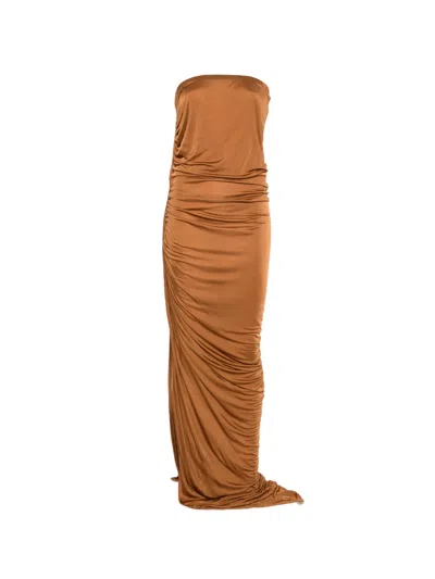 Rick Owens Draped Maxi Dress In Brown