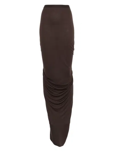 Rick Owens Draped Maxi Skirt In Brown