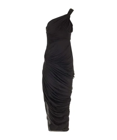 RICK OWENS RICK OWENS ONE-SHOULDER DRAPED RUCHED MIDI DRESS
