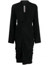 Rick Owens Draped Midi Dress With Deep V-neckline In Black