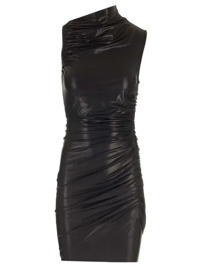 Rick Owens Womens Black Asymmetric-neck Slim-fit Leather Mini Dress |  ModeSens