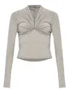 Rick Owens Draped-neck Long-sleeve T-shirt In Gray