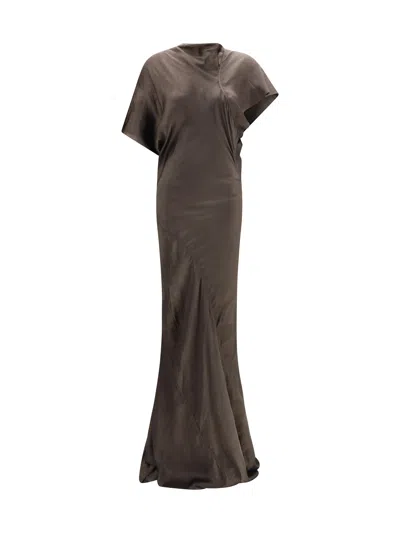 Rick Owens Draped Neckline With Back Cut-out Dress In Brown