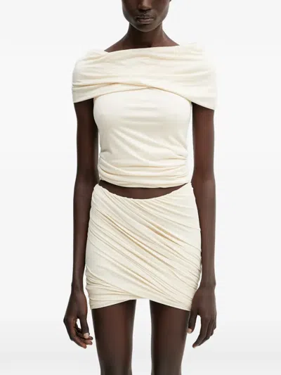 Rick Owens Draped Off-shoulder Top In Neutral