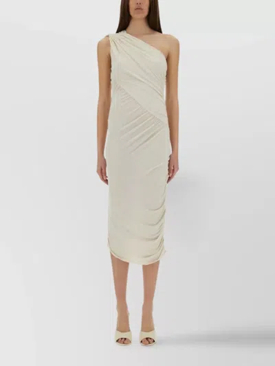 RICK OWENS DRAPED ONE SHOULDER MIDI DRESS