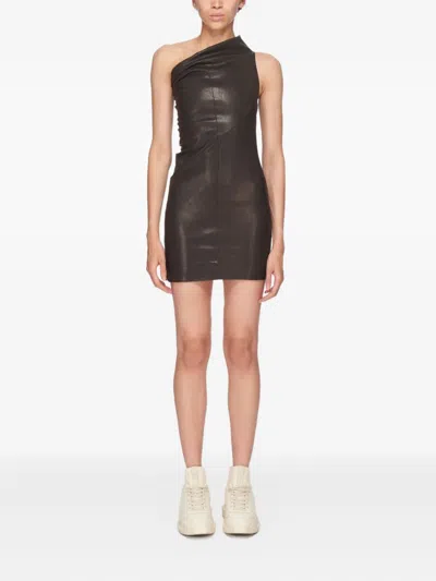 Rick Owens Draped One-shoulder Mini Dress In Brown