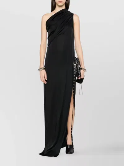 Rick Owens Draped One Shoulder Slit Dress In Black