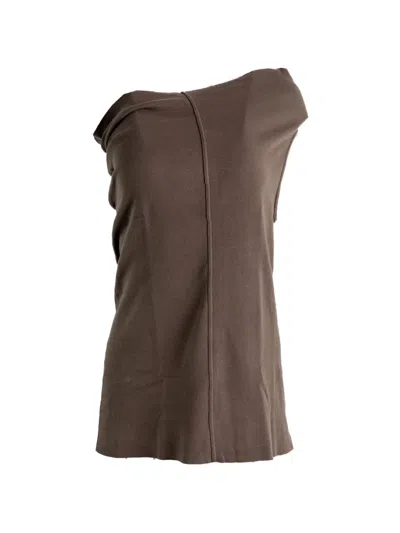 Rick Owens Draped One-shoulder Tank Top In Brown