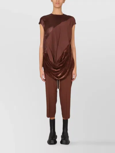 RICK OWENS DRAPED PANEL CAP SLEEVE SATIN TOP