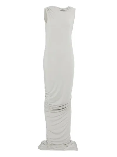 Rick Owens Draped Ruched Maxi Dress In Gray