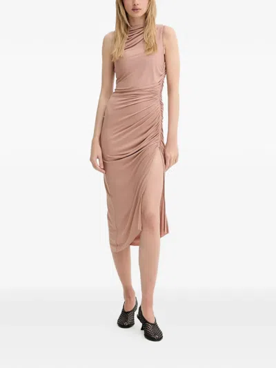 Rick Owens Draped Ruched Midi Dress In Neutral