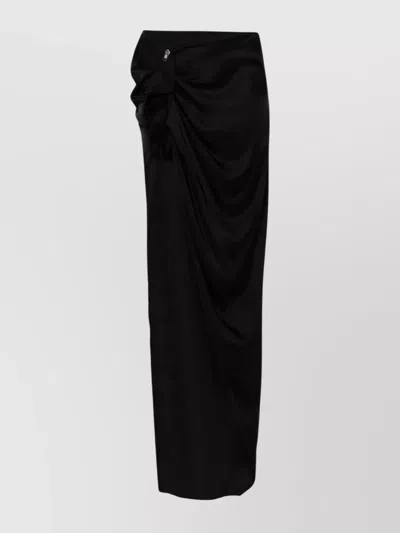 Rick Owens Draped Ruched Satin Skirt With Side Slit In Black
