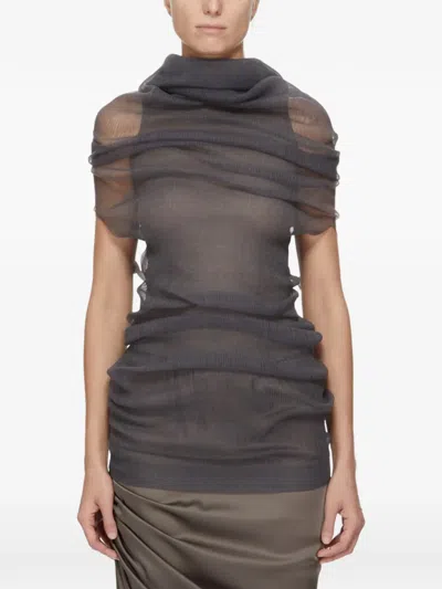 Rick Owens Draped Semi-sheer Blouse In Black