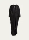 Rick Owens Draped-sleeve V-neck Caftan Gown In Black