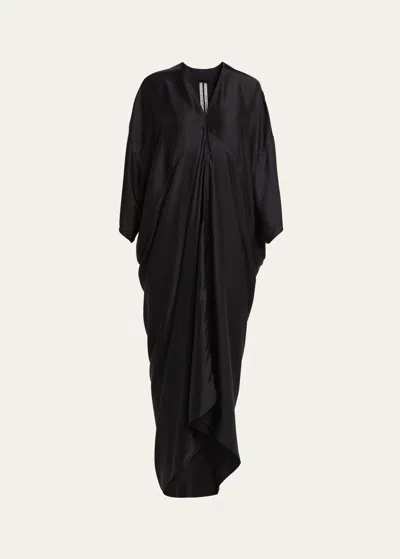Rick Owens Draped-sleeve V-neck Caftan Gown In Black