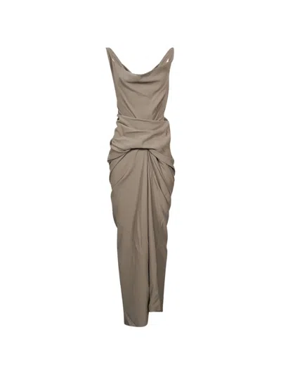 Rick Owens Draped Sleeveless Gown Dress In Brown
