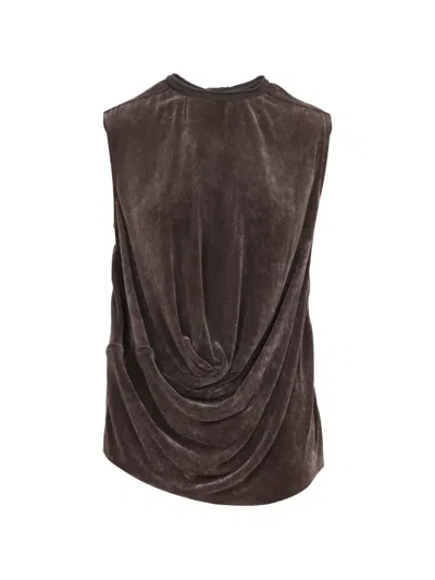 Rick Owens Velvet Jersey Draped Sleeveless Evening Top In Purple