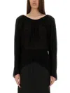 Rick Owens Flowing Black Draped Top With Wide Neckline In Black