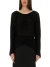 Rick Owens Flowing Black Draped Top With Wide Neckline In Black