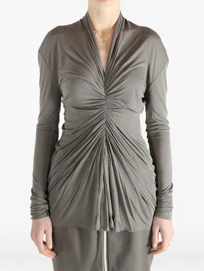 Rick Owens Ruched Cotton-jersey T-shirt In Gray