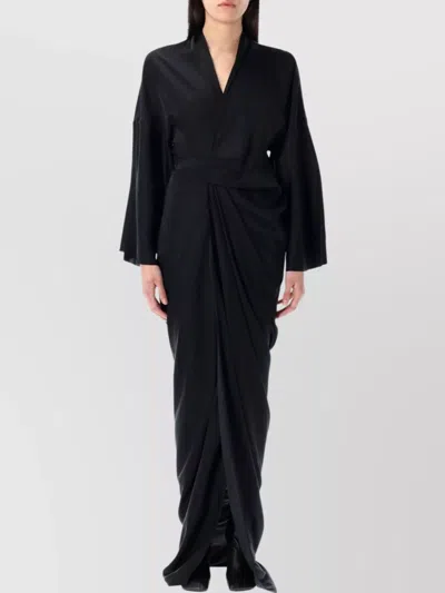 RICK OWENS DRAPED V-NECK WRAP GOWN