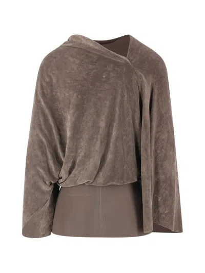 Rick Owens Draped Velvet-effect Top In Brown