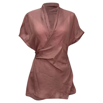 Rick Owens Draped Waffle-knit Wrap Blouse In Pink Viscose In Brown