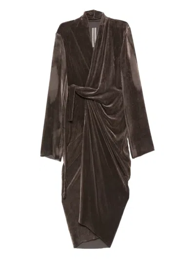 Rick Owens Draped Wrap Midi Dress In Brown