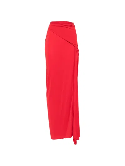 Rick Owens 드레이프 디테일 맥시 스커트 In Red