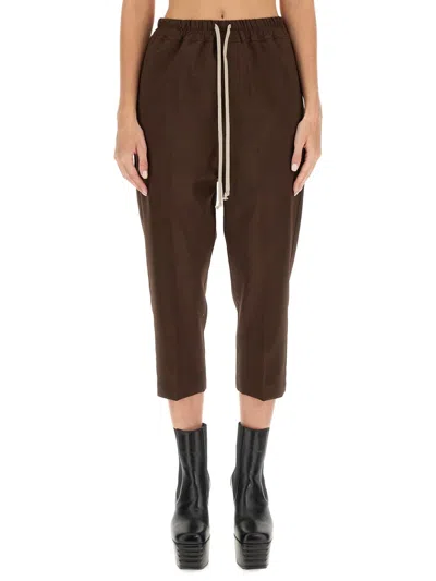 Rick Owens Drawstring Astaires Cropped Wool Pants In Brown