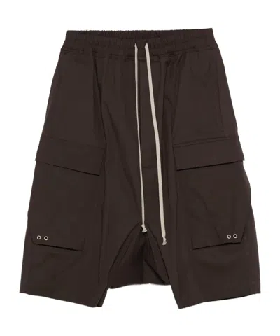 Rick Owens Drawstring Cargo Shorts In Brown