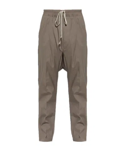 Rick Owens Drop Crotch Drawstring Long Trousers Back Pockets In Brown