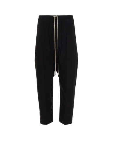 Rick Owens Drawstring Cropped Poplin Trousers In Black