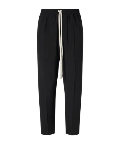 Rick Owens Drawstring Elastic Waist Tapered Cropped Pants In Black