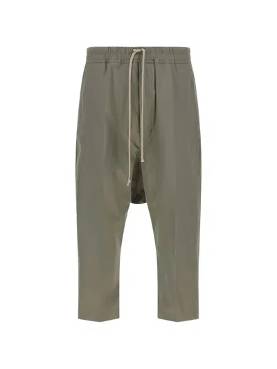 Rick Owens Cropped Drawstring Shorts Back Flap Pockets In Blue