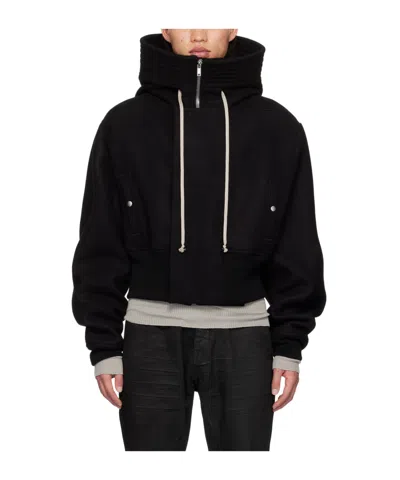 Rick Owens Drawstring Hooded Casual Jacket In Black