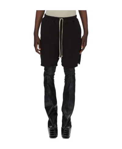 Rick Owens Drawstring Knee-length Cotton Shorts In Black