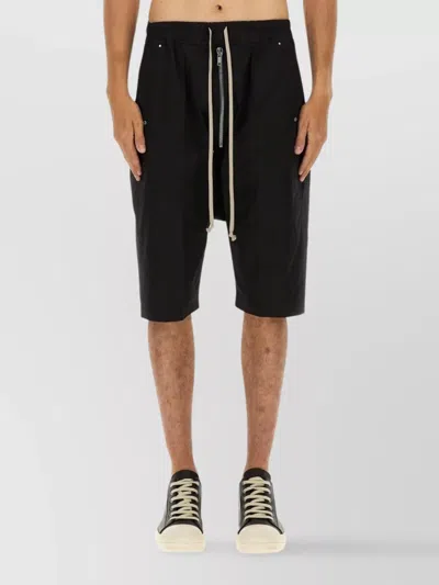 RICK OWENS DRAWSTRING KNEE LENGTH SHORTS WITH BUTTON DETAILING