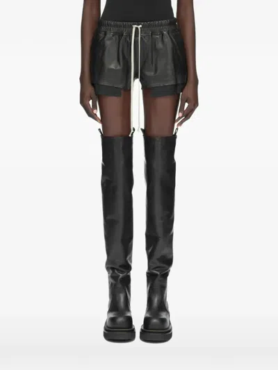 Rick Owens Drawstring Layered Leather Shorts In Black