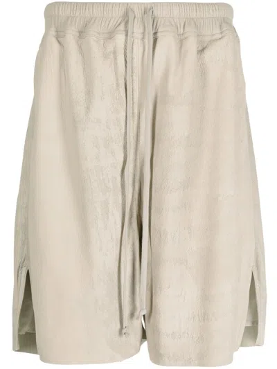 Rick Owens Drawstring Leather Shorts In Gray