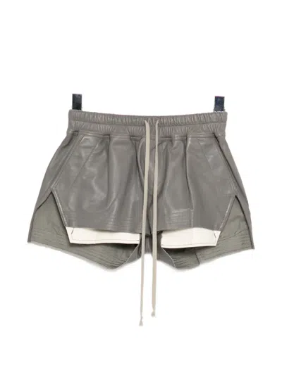 Rick Owens Drawstring Leather Shorts In Gray