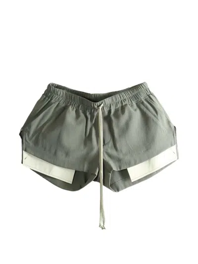 Rick Owens Paneled Cotton Short Shorts In Green