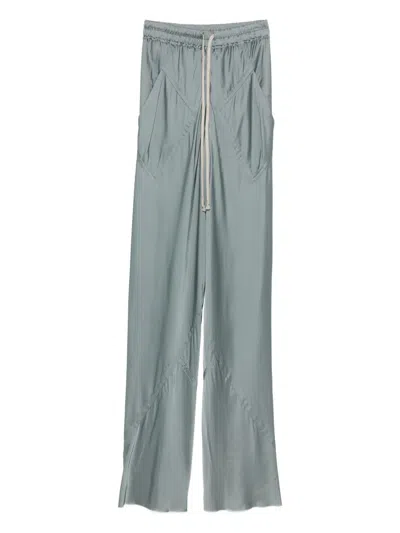 Rick Owens Drawstring Satin Trousers In Blue