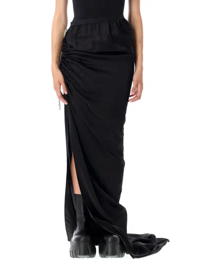 Rick Owens Drawstring Side-split Maxi Skirt In Black