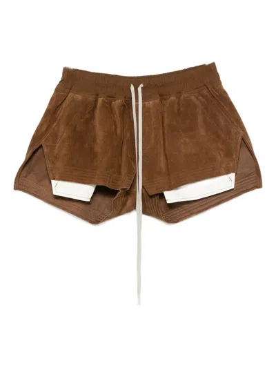 Rick Owens Drawstring Suede Shorts In Brown